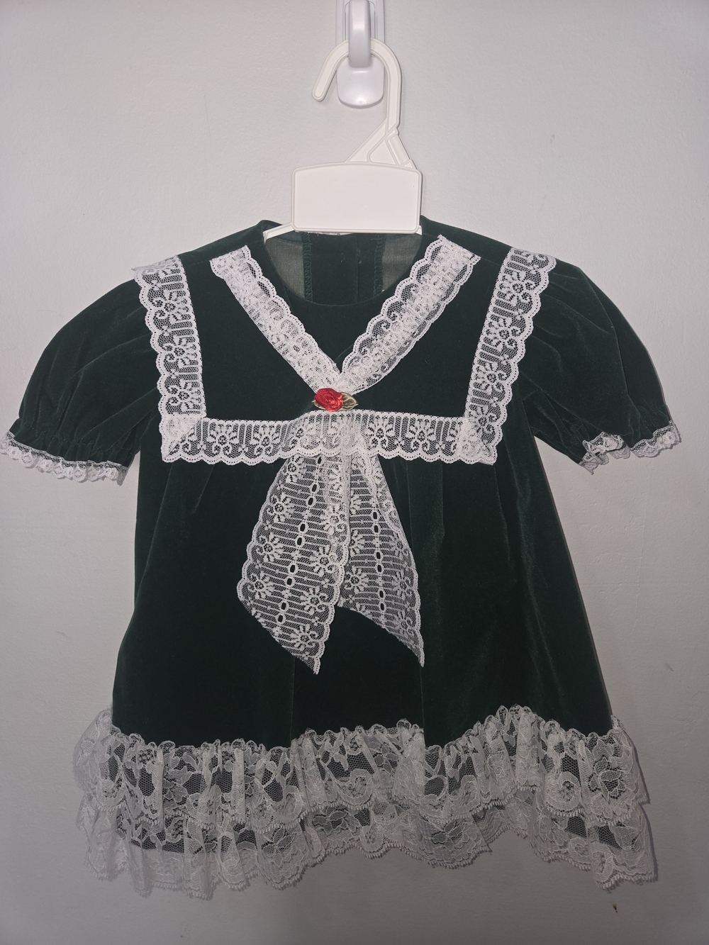 Little Precious 18M Green Velvet Christmas Dress White Lace Holiday Toddler Girl